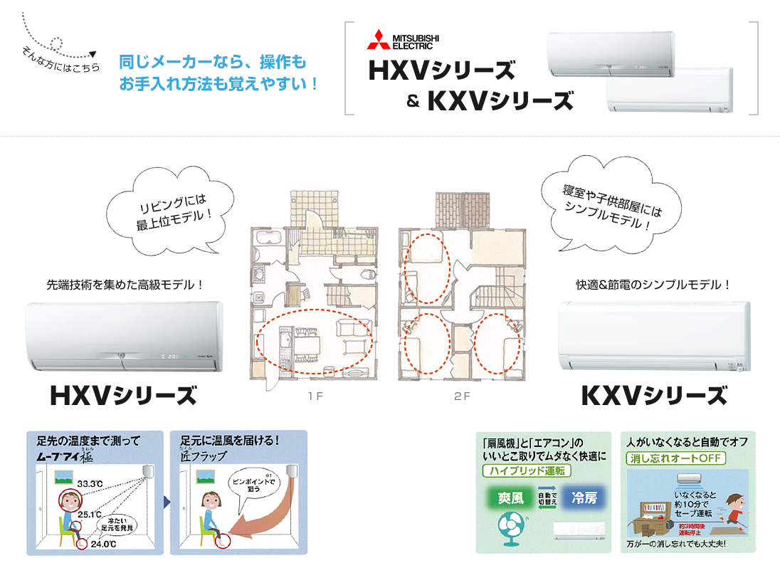 同じメーカーなら、操作もお手入れ方法も覚えやすい！三菱HXVシリーズ＆KXVシリーズ